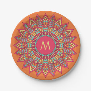 Your Monogram in a Boho Frame paper plates