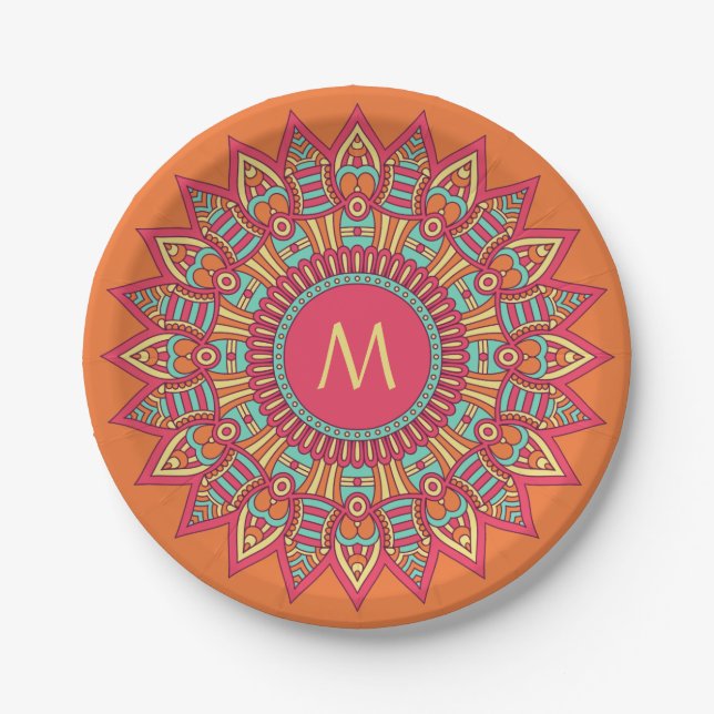 Your Monogram in a Boho Frame paper plates (Front)