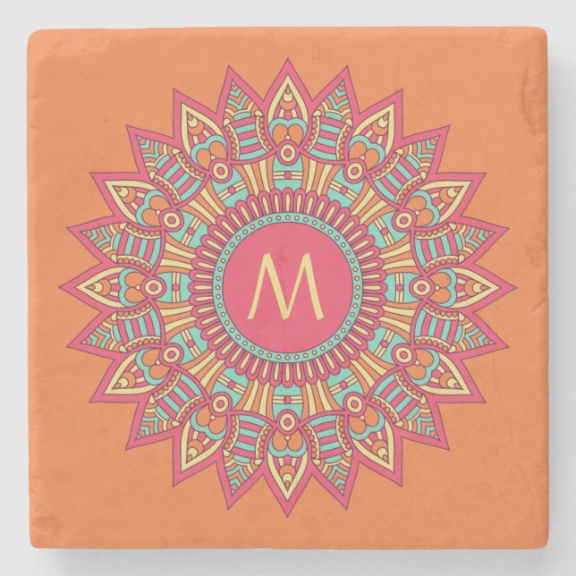 Your Monogram in a Boho Frame stone coasters (Front)