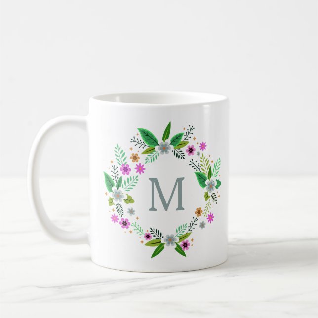 Your Monogram in a Flower Frame Coffee Mug (Left)