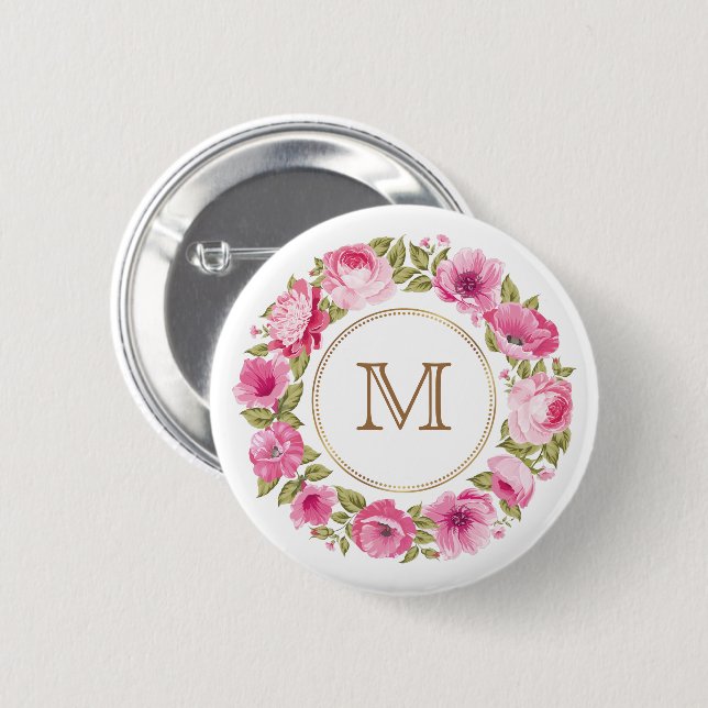 Your Monogram in a Flower Frame custom buttons (Front & Back)