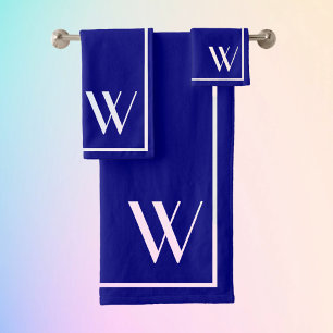 Your monogram in navy blue&white bath towel set