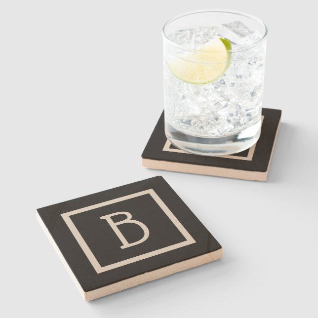Your Monogram Initial Chic Stylish Black Modern Stone Coaster (Side)