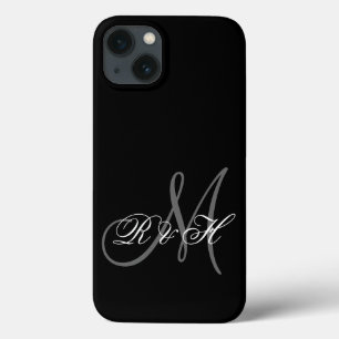 YOUR MONOGRAM INITIALS   SIMPLE BLACK GREY iPhone 13 CASE