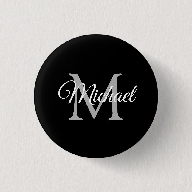 Your Monogram Name Black Template Round Small 1 Inch Round Button (Front)