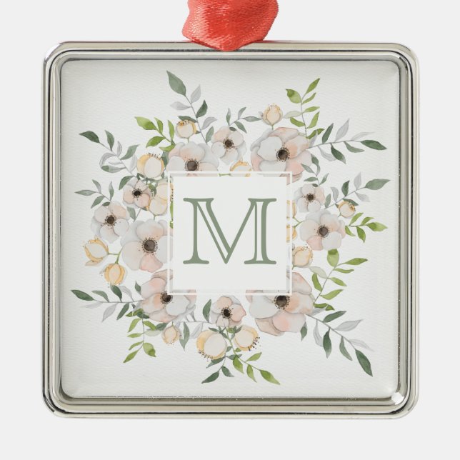 Your Monogram & Name in Flower Frame ornament (Front)