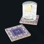 Your Monogram, Navy Blue Damask Pattern 2 Stone Coaster<br><div class="desc">Beautiful shade of navy blue and white vintage damask pattern is a perfect gift for her. Personalize with your monogram, or your initial, or your letter or your name. Use the template field or select “customize it” for more editing options to make your own, unique, one of a kind design....</div>