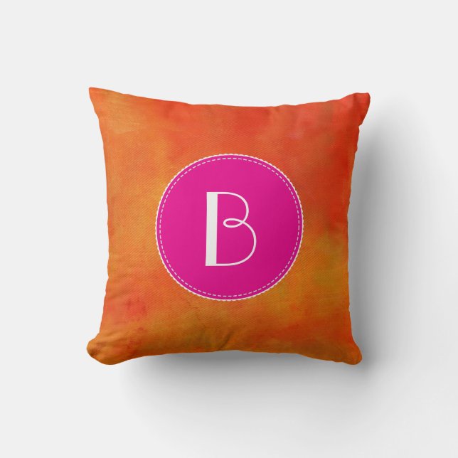 Your Monogram on an Orange Abstract Background Throw Pillow (Front)
