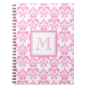 Your Monogram, Pink Damask Pattern 2 Notebook