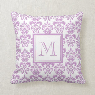 Your Monogram, Purple Damask Pattern 2 Throw Pillow