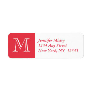Your Monogram, Red White Return Address Label