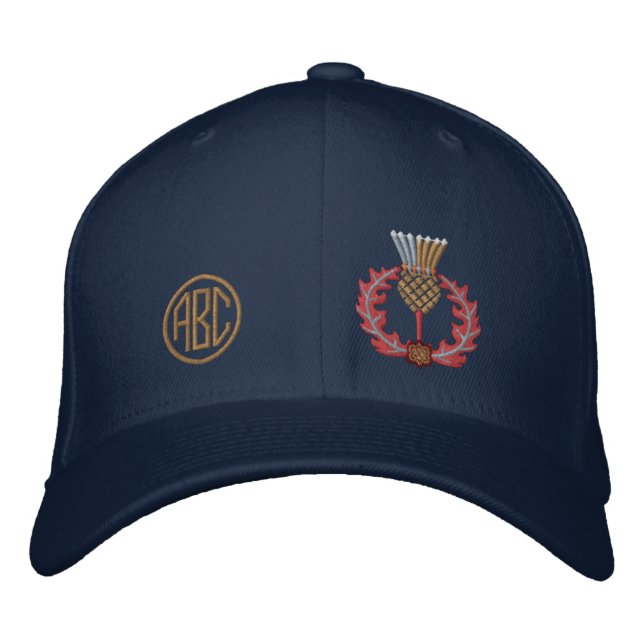 Your Monogram Scottish Thistle Scotland in Black Embroidered Hat (Front)