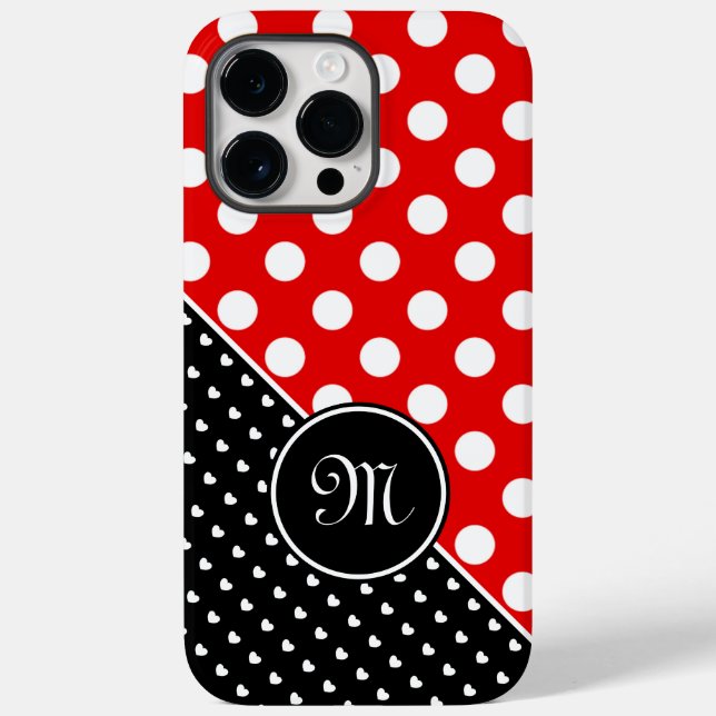 Your Monogram Stylish Polka Dots Red Black White Case-Mate iPhone Case (Back)