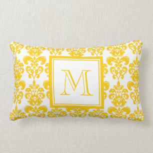 Your Monogram, Yellow Damask Pattern 2 Lumbar Pillow
