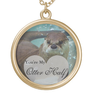 Your my Otter Half Brown River Otter Swimming Gold Plated Necklace