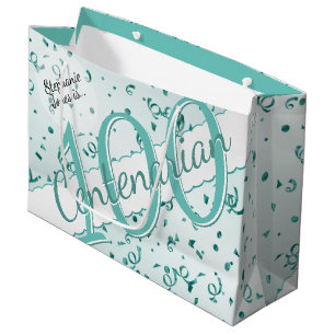 Your Name - 100 Years Centenarian Teal/White Large Gift Bag