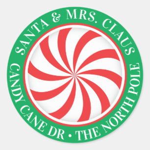 Your Name & Address Candy Cane Sparkle Classic Round Sticker