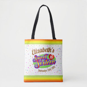 Your Name and Date on Colourful Sweet 16 two sided Tote Bag