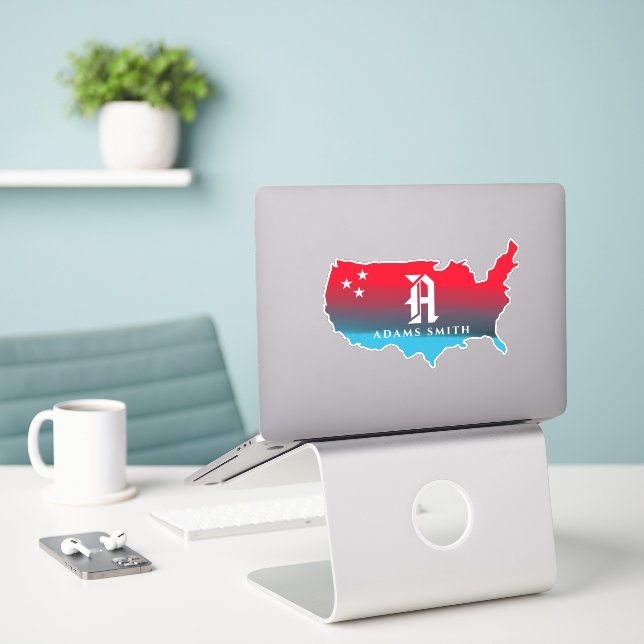 Your Name and Initial on America Map (Laptop On Desk)