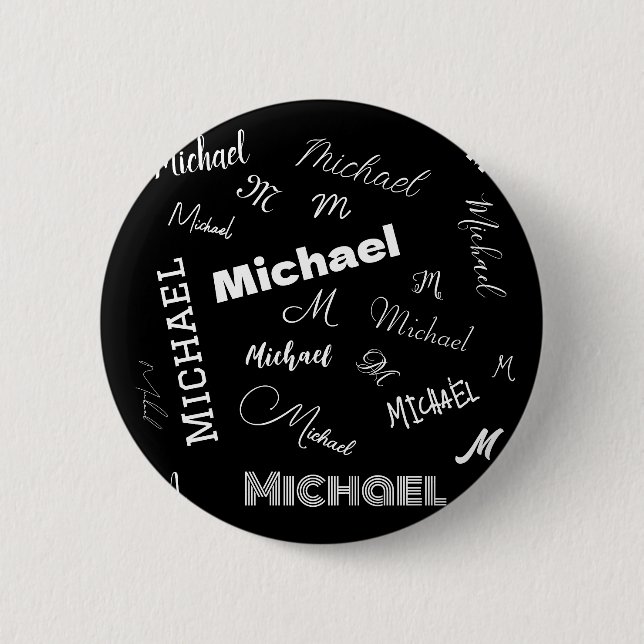 Your name and monogram custom pattern black 2 inch round button (Front)