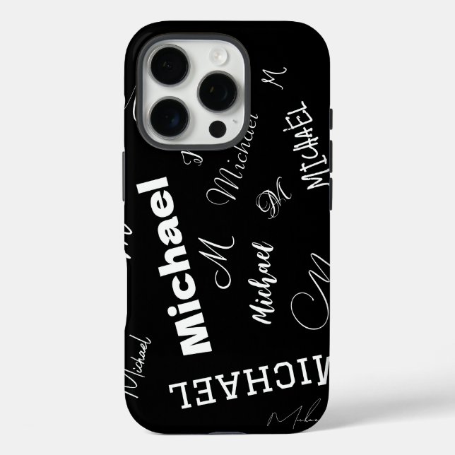 Your name and monogram custom pattern black Case-Mate iPhone case (Back)