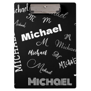 Your name and monogram custom pattern black clipboard
