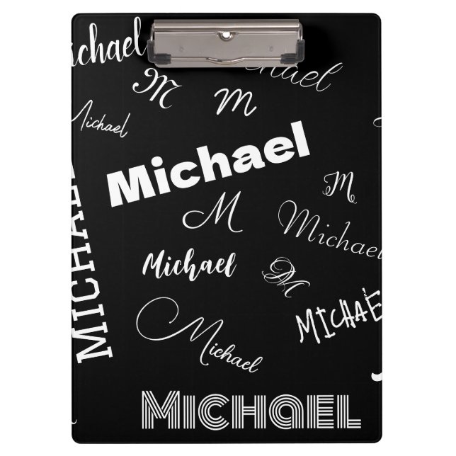 Your name and monogram custom pattern black clipboard (Front)