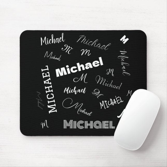 Your name and monogram custom pattern black mouse pad (With Mouse)