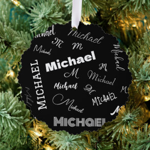 Your name and monogram custom pattern black ornament card