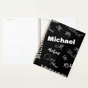 Your name and monogram custom pattern black planner