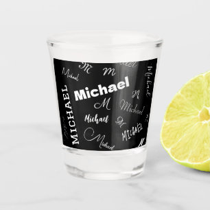 Your name and monogram custom pattern black shot glass