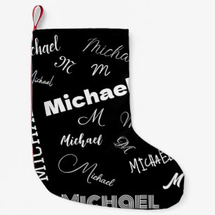 Your name and monogram custom pattern black small christmas stocking