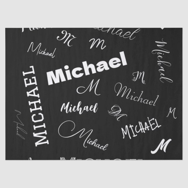Your name and monogram custom pattern black tissue paper (Front)