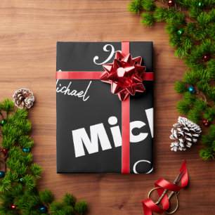 Your name and monogram custom pattern black wrapping paper