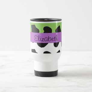 Your Name - Animal Print, Cow Spots - Black White Travel Mug