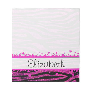 Your Name - Animal Print, Zebra, Glitter - Pink Notepad
