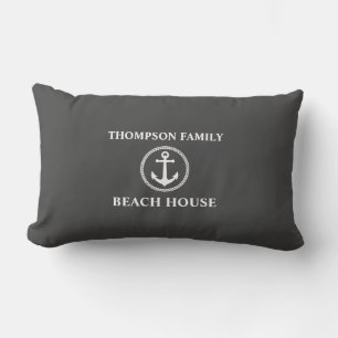 Your Name Beach House Sea Anchor Gray Lumbar Pillow