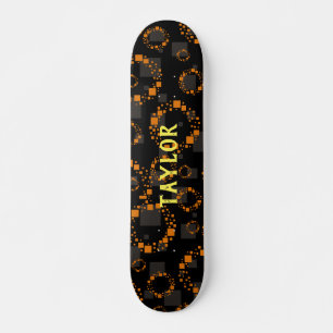 Your Name Black Demon Orange Squares Circles Trend Skateboard