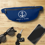 Your Name Boat or Port Nautical Sea Anchor Blue Fanny Pack<br><div class="desc">A nautical themed travel fanny pack with your personalized name, boat name, favourite sailing location, port or other desired text. This stylish modern design features a custom boat anchor highlighted by a ring of diamonds in white. The bags rich navy blue colour can easily be changed to any desired colour...</div>