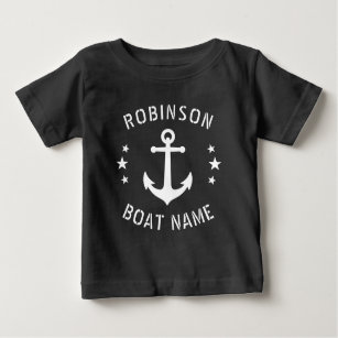 Your Name & Boat Vintage Anchor Stars Black White Baby T-Shirt
