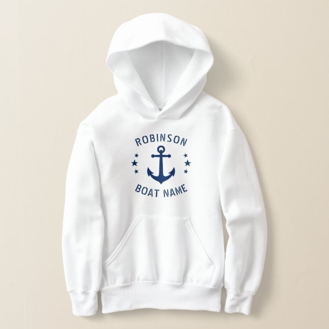Your Name & Boat Vintage Anchor Stars Blue & White (Laydown)