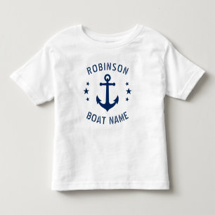 Your Name & Boat Vintage Anchor Stars Blue & White Toddler T-shirt