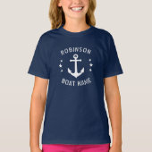 Your Name & Boat Vintage Anchor Stars Navy & White T-Shirt (Front)
