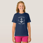 Your Name & Boat Vintage Anchor Stars Navy & White T-Shirt (Front Full)