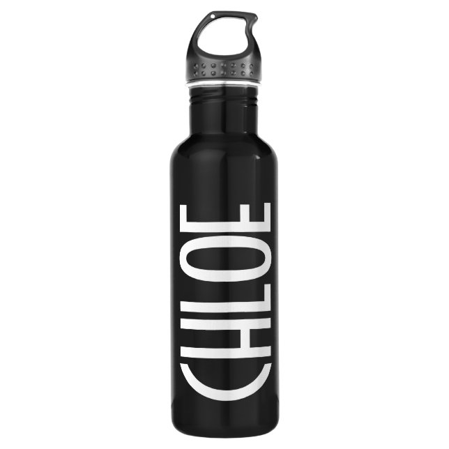 Your Name, Bold White Text | Black 710 Ml Water Bottle (Front)