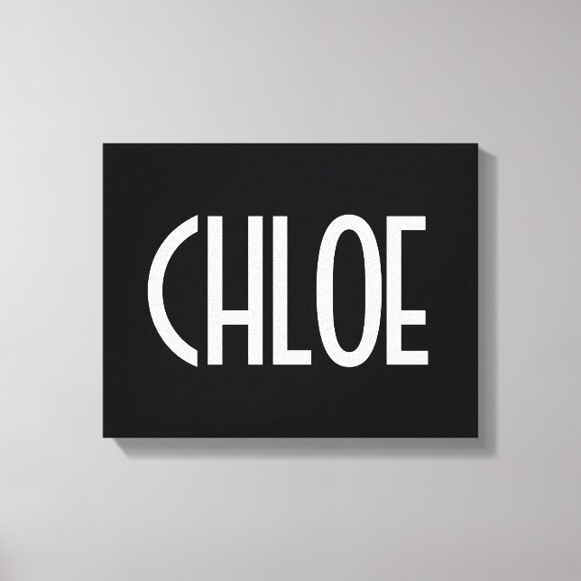 Your Name, Bold White Text | Black Canvas Print (Front)