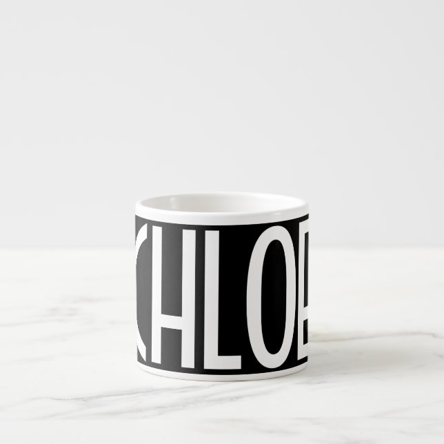 Your Name, Bold White Text | Black Espresso Cup (Front)