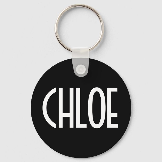 Your Name, Bold White Text | Black Keychain (Front)
