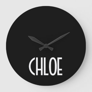 Your Name, Bold White Text Black Large Clock