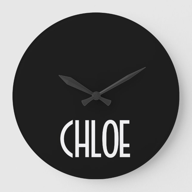 Your Name, Bold White Text | Black Large Clock (Front)
